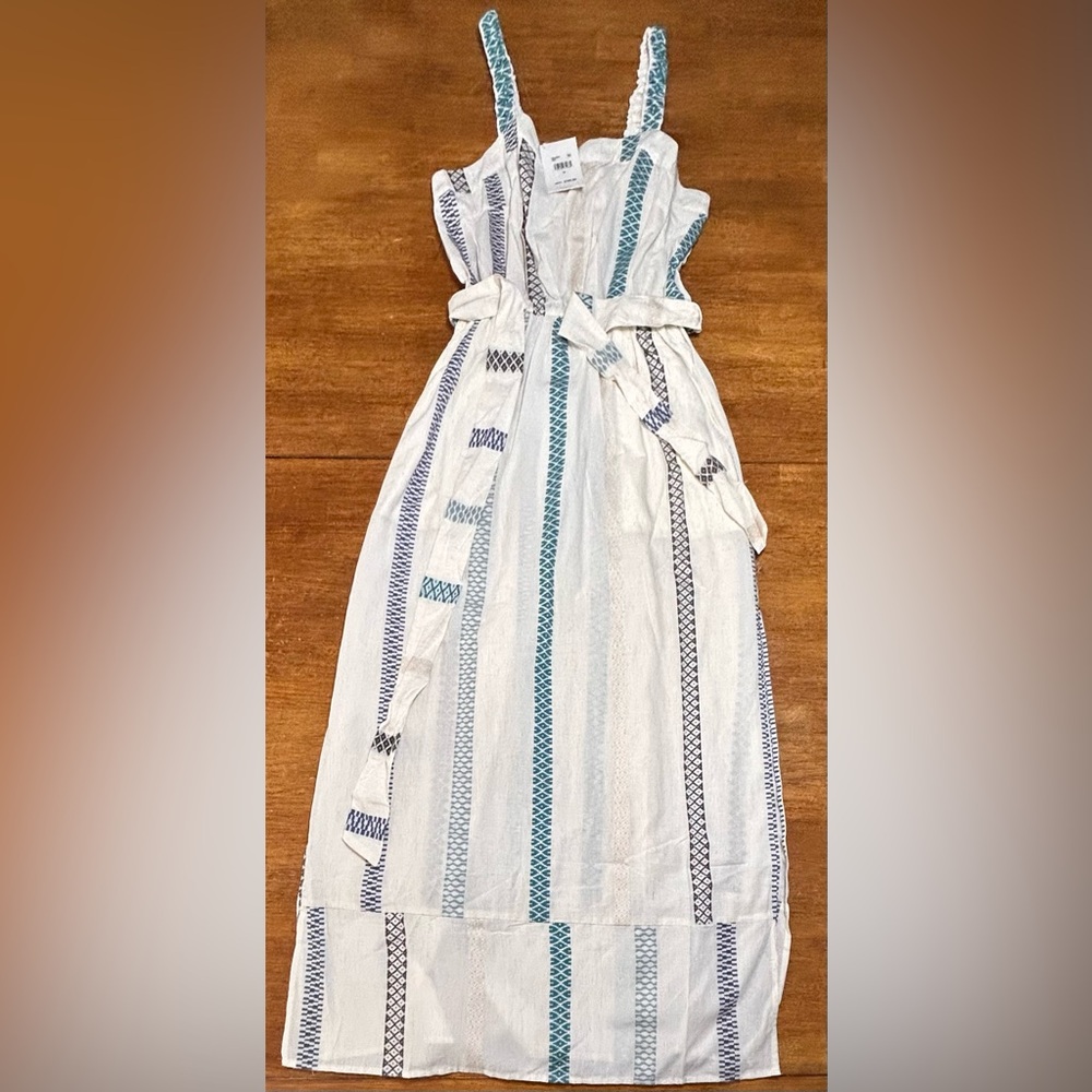 Splendid Cream Maxi Skirt with Blue & Teal Stripe Detail